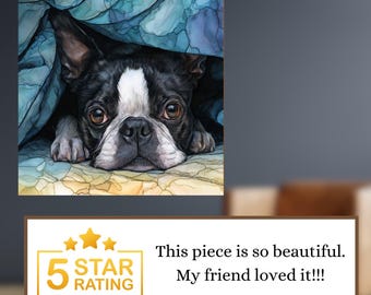 Boston Terrier Under the Blanket Ceramic Tile thumbnail 3