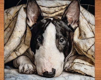 Bull Terrier Under the Blanket Ceramic Tile thumbnail 1