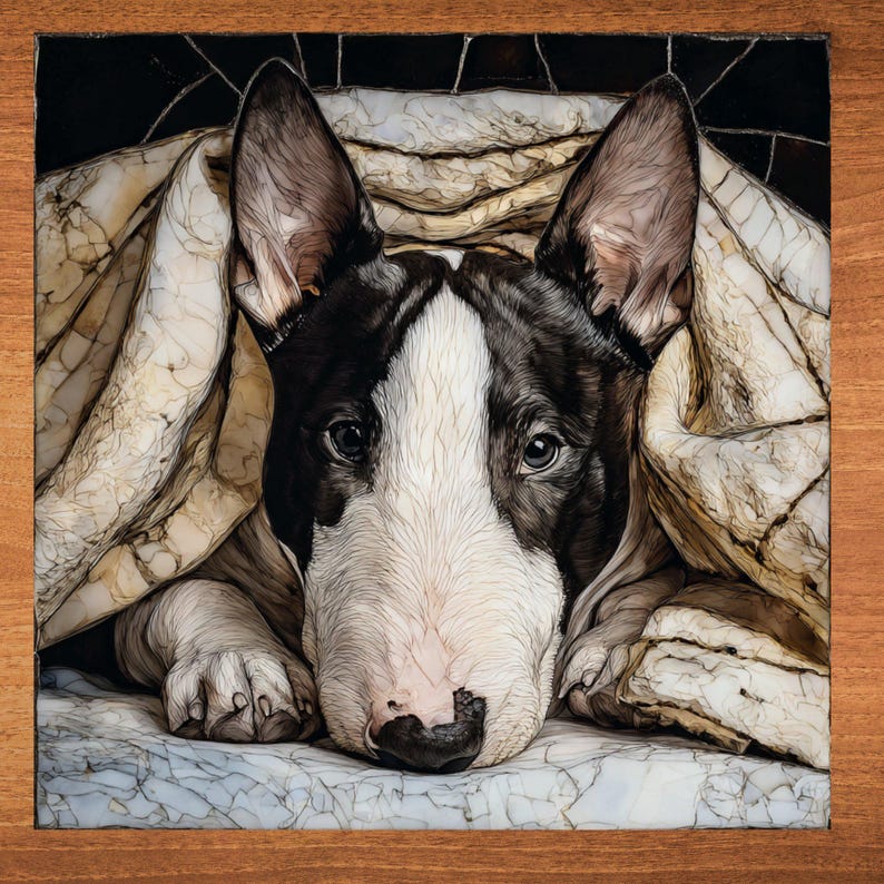 Bull Terrier Under the Blanket Ceramic Tile