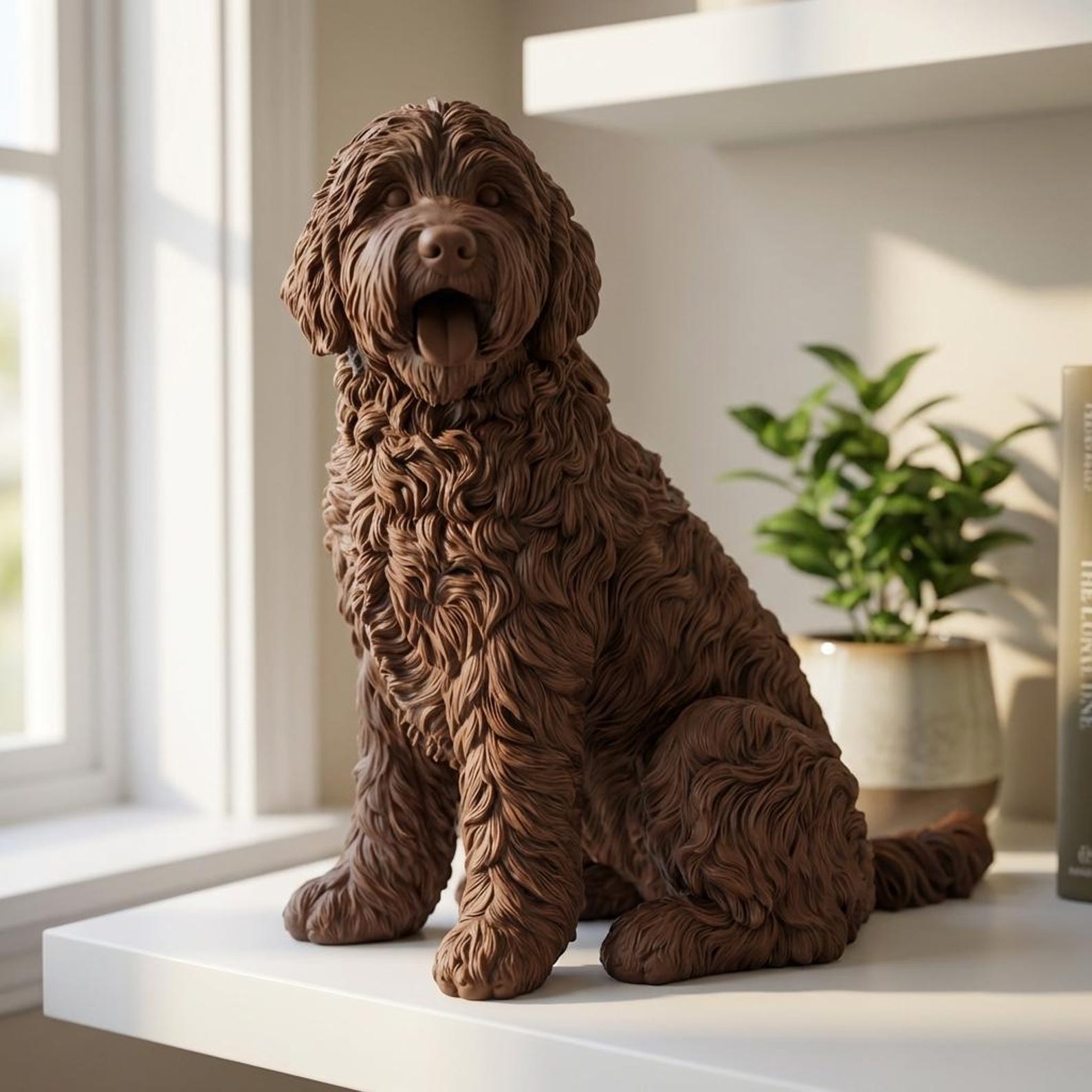 Goldendoodle Realistic Seated Dog Statue