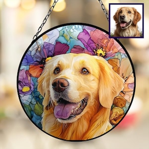 Pet Memorial Suncatcher - Custom Pet Portrait Stained Glass - Loss of Dog Cat Sympathy Gift - Personalized Remembrance Ornament Window Art