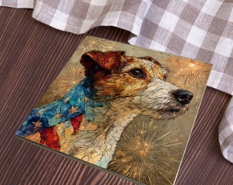 Russell Terrier USA Flag Patriotic Dog Ceramic Tile thumbnail 3