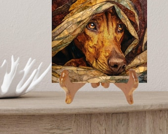 Rhodesian Ridgeback Under the Blanket Ceramic Tile thumbnail 2