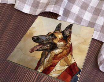 Belgian Malinois USA Flag Patriotic Dog Ceramic Tile thumbnail 3