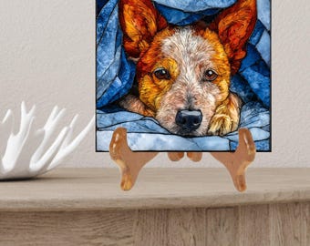 Australian Cattle Dog Under the Blanket Ceramic Tile thumbnail 2