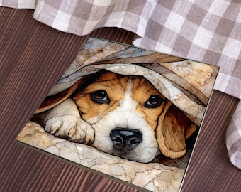 Beagle Under the Blanket Ceramic Tile thumbnail 4
