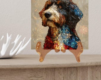 Bernedoodle USA Flag Patriotic Dog Ceramic Tile thumbnail 2
