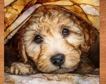 Labradoodle Under the Blanket Ceramic Tile thumbnail 1