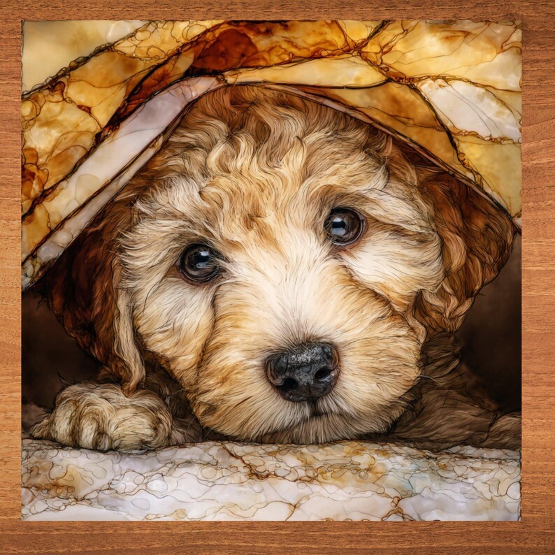 Labradoodle Under the Blanket Ceramic Tile