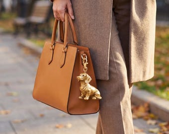 Dachshund Gold Dog Sculpture Bag Charm thumbnail 3