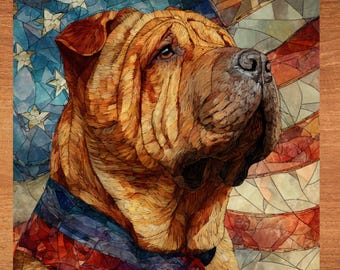 Shar Pei USA Flag Patriotic Dog Ceramic Tile thumbnail 1