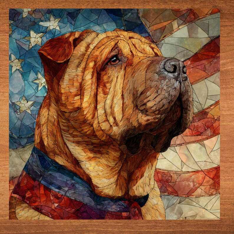 Shar Pei USA Flag Patriotic Dog Ceramic Tile