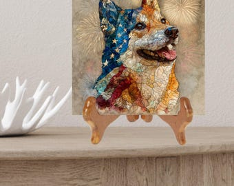 Shiba Inu USA Flag Patriotic Dog Ceramic Tile thumbnail 2
