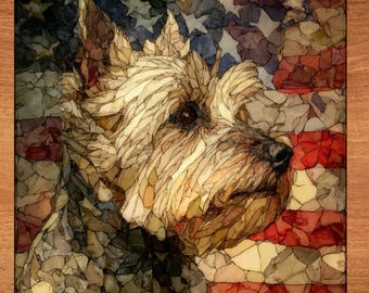 Biewer Terrier USA Flag Patriotic Dog Ceramic Tile thumbnail 1
