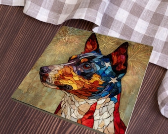 Rat Terrier USA Flag Patriotic Dog Ceramic Tile thumbnail 3