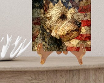 Biewer Terrier USA Flag Patriotic Dog Ceramic Tile thumbnail 2