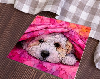 Biewer Terrier Under the Blanket Ceramic Tile thumbnail 4
