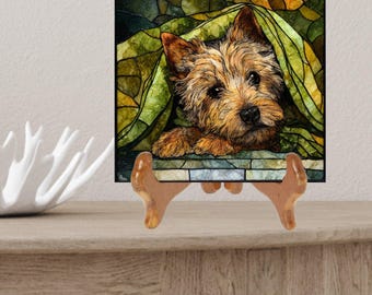 Cairn Terrier Under the Blanket Ceramic Tile thumbnail 2