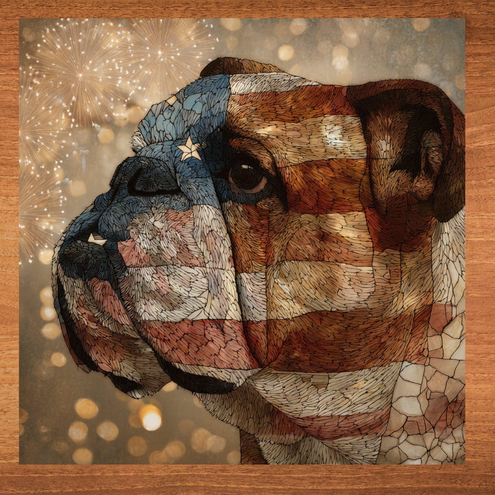 English Bulldog USA Flag Patriotic Dog Ceramic Tile