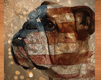 English Bulldog USA Flag Patriotic Dog Ceramic Tile thumbnail 1
