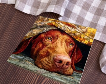 Vizsla Under the Blanket Ceramic Tile thumbnail 4