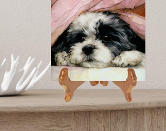 Shih Tzu Under the Blanket Ceramic Tile thumbnail 2