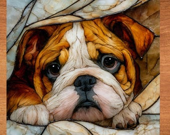 English Bulldog Under the Blanket Ceramic Tile thumbnail 1
