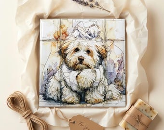 Coton de Tulear Spa Dog Ceramic Tile thumbnail 2