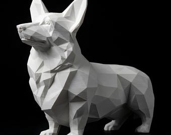 Cardigan Welsh Corgi Low-Poly Geometric Dog Statue thumbnail 2