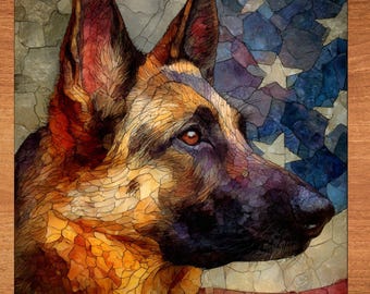 German Shepherd USA Flag Patriotic Dog Ceramic Tile thumbnail 1