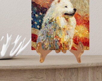 Samoyed USA Flag Patriotic Dog Ceramic Tile thumbnail 2