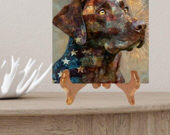Chesapeake Bay Retriever USA Flag Patriotic Dog Ceramic Tile thumbnail 2
