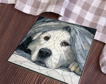 Great Pyrenees Under the Blanket Ceramic Tile thumbnail 4