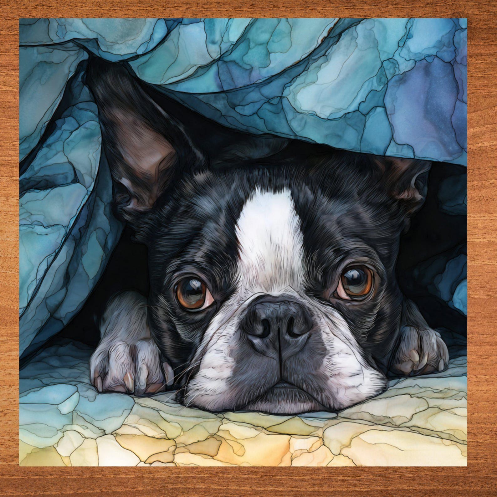 Boston Terrier Under the Blanket Ceramic Tile