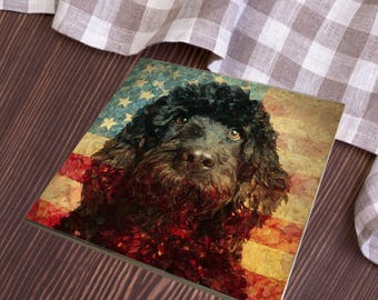 Portuguese Water Dog USA Flag Patriotic Dog Ceramic Tile thumbnail 3