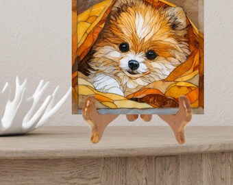 Pomeranian Under the Blanket Ceramic Tile thumbnail 2