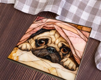 Pug Under the Blanket Ceramic Tile thumbnail 4