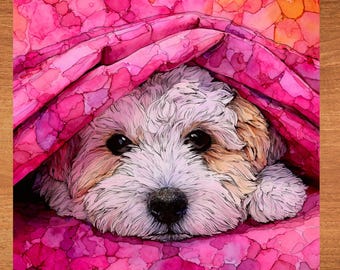 Biewer Terrier Under the Blanket Ceramic Tile thumbnail 1