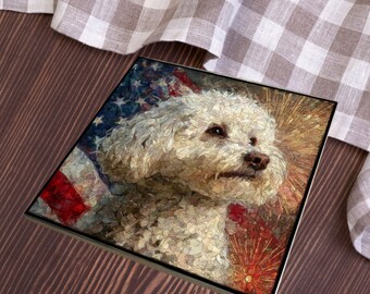 Bichon Frise USA Flag Patriotic Dog Ceramic Tile thumbnail 3