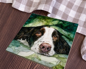 English Springer Spaniel Under the Blanket Ceramic Tile thumbnail 4