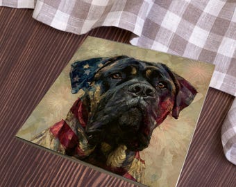 Bullmastiff USA Flag Patriotic Dog Ceramic Tile thumbnail 3