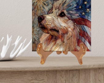 Keeshond USA Flag Patriotic Dog Ceramic Tile thumbnail 2