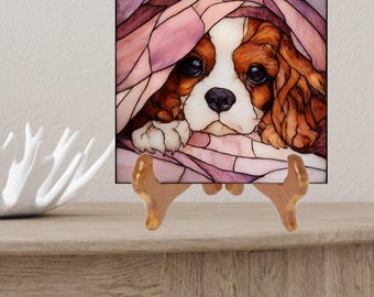 Cavalier King Charles Spaniel Under the Blanket Ceramic Tile thumbnail 2