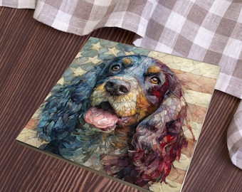 Cocker Spaniel USA Flag Patriotic Dog Ceramic Tile thumbnail 3