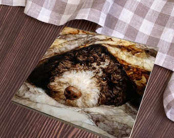 Lagotto Romagnolo Under the Blanket Ceramic Tile thumbnail 4