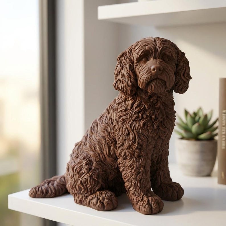 Cockapoo Realistic Seated Dog Statue