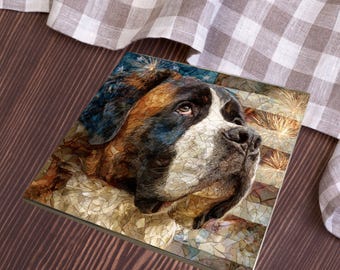 Saint Bernard USA Flag Patriotic Dog Ceramic Tile thumbnail 3