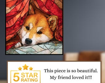 Shiba Inu Under the Blanket Ceramic Tile thumbnail 3