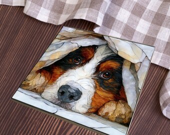 Bernese Mountain Dog Under the Blanket Ceramic Tile thumbnail 4