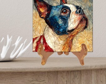 Boston Terrier USA Flag Patriotic Dog Ceramic Tile thumbnail 2